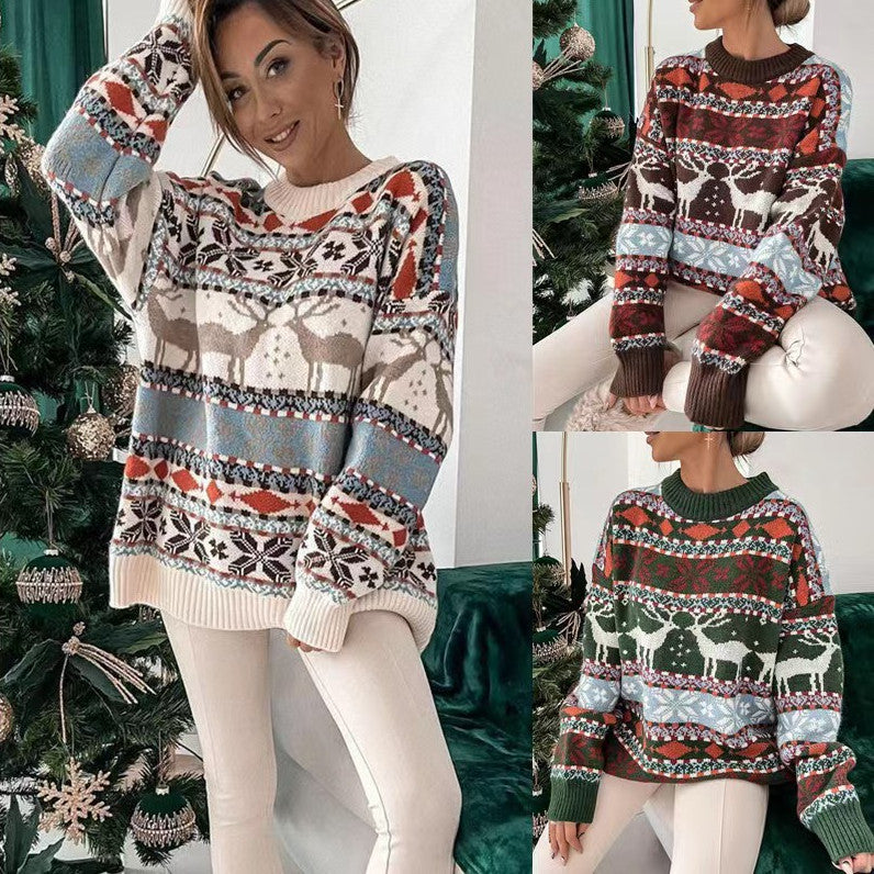 Women's Round Neck Loose Christmas Sweater