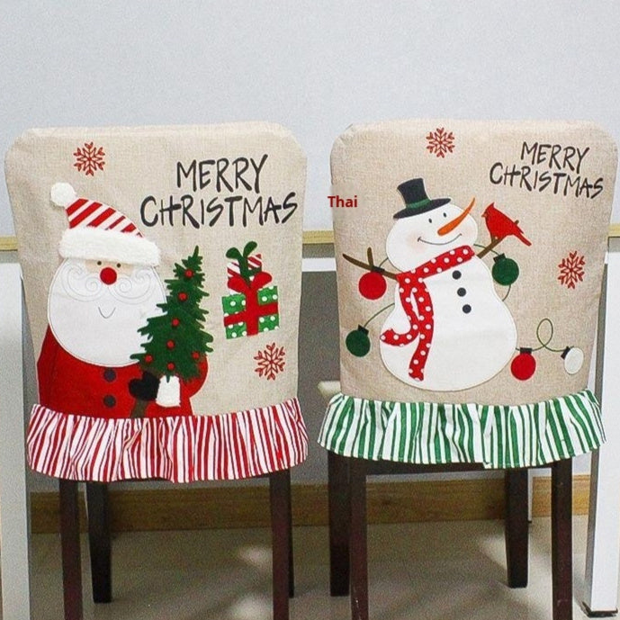 Linen Christmas Embroidered Lace Chair Cover