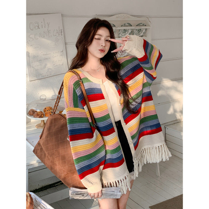 Multicolored Tassel Sweaters Cardigan For Women