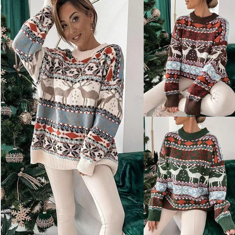 Women's Round Neck Loose Christmas Sweater